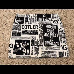 Newspaper print spandex mini skirt